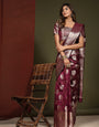 Desultory Wine Organza Silk Saree With Alluring Blouse Piece