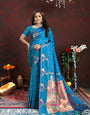 Brood Firozi Paithani Silk Saree With Ornate Blouse Piece