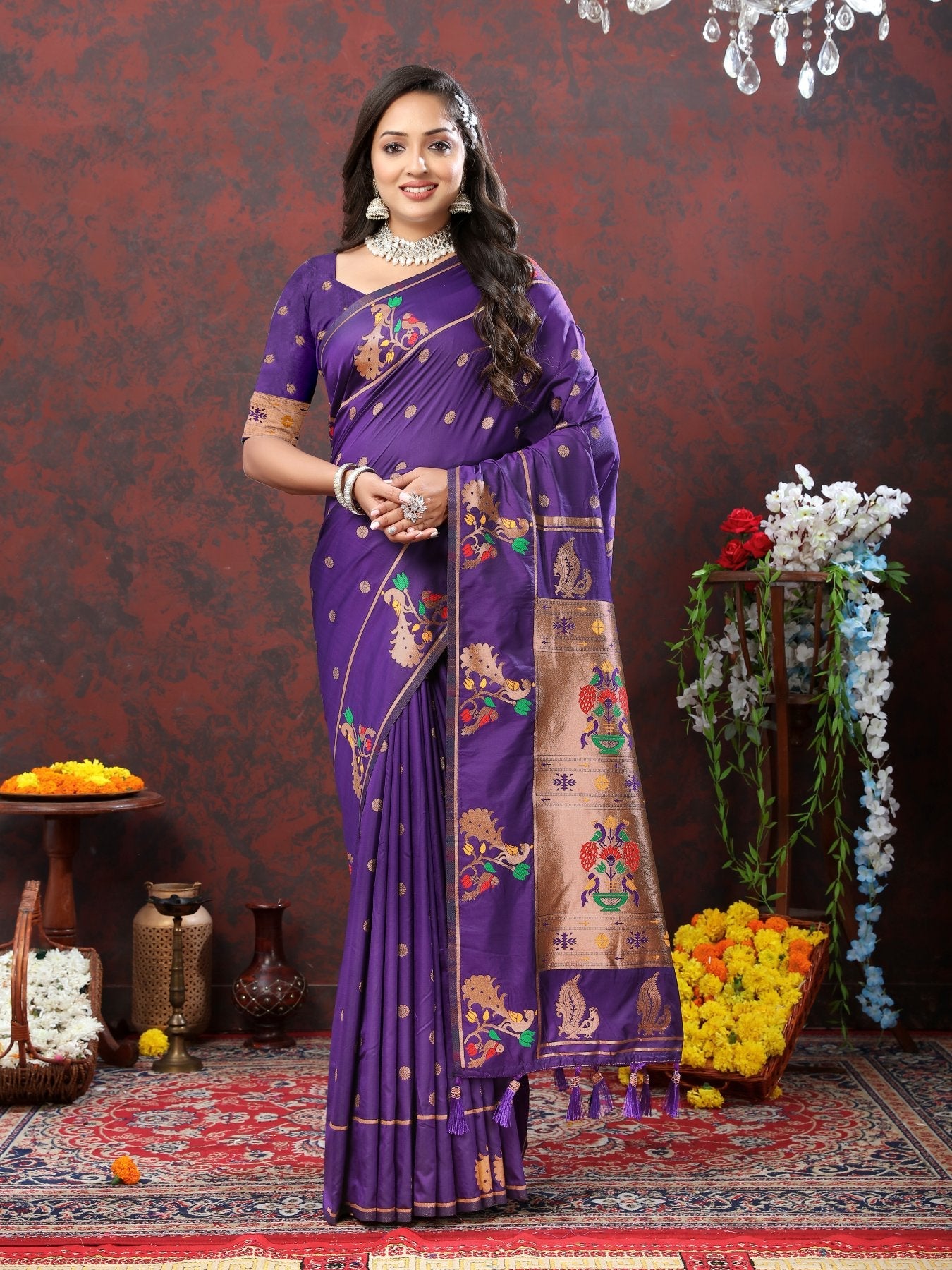 Beleaguer Purple Paithani Silk Saree With Enthralling Blouse Piece