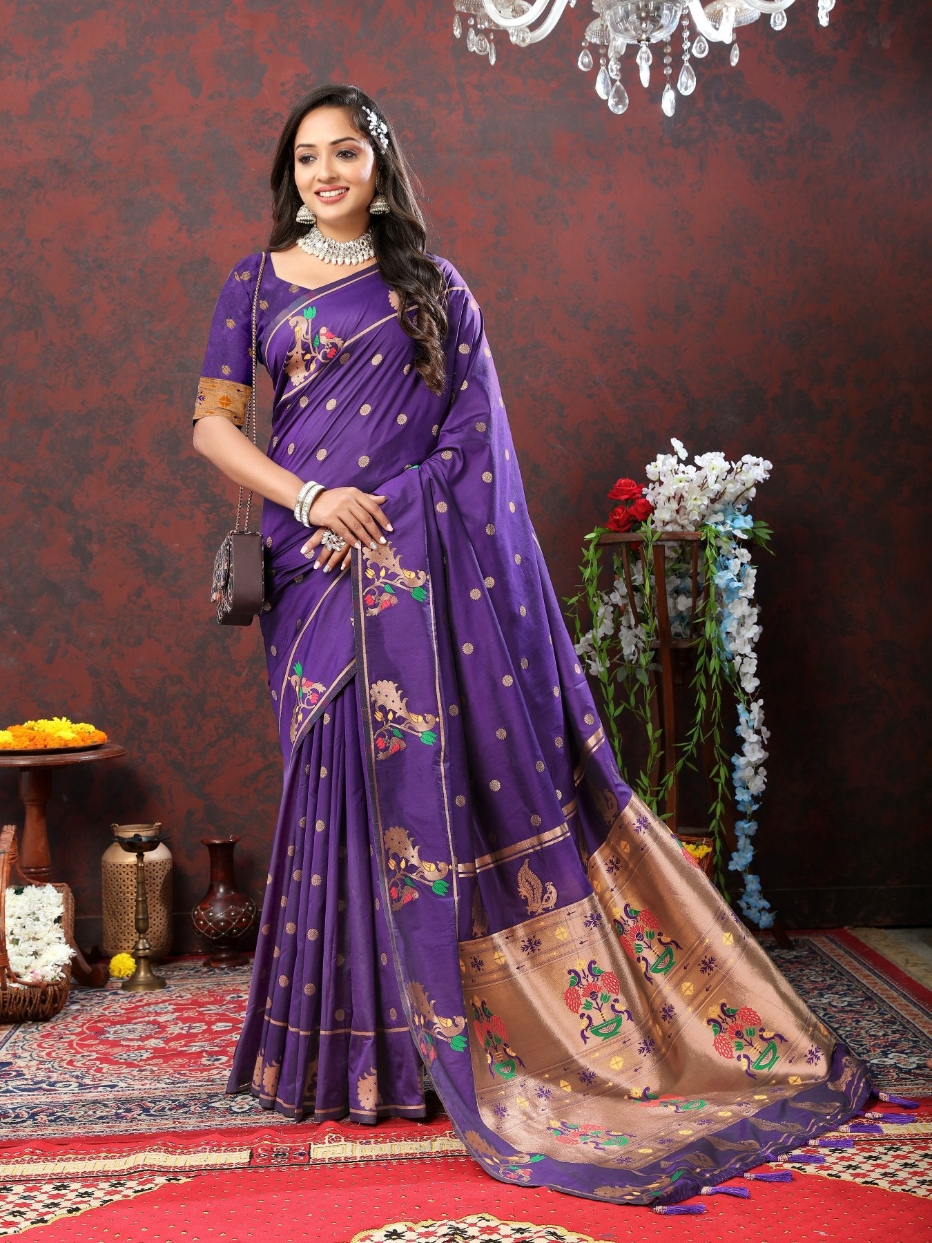 Beleaguer Purple Paithani Silk Saree With Enthralling Blouse Piece