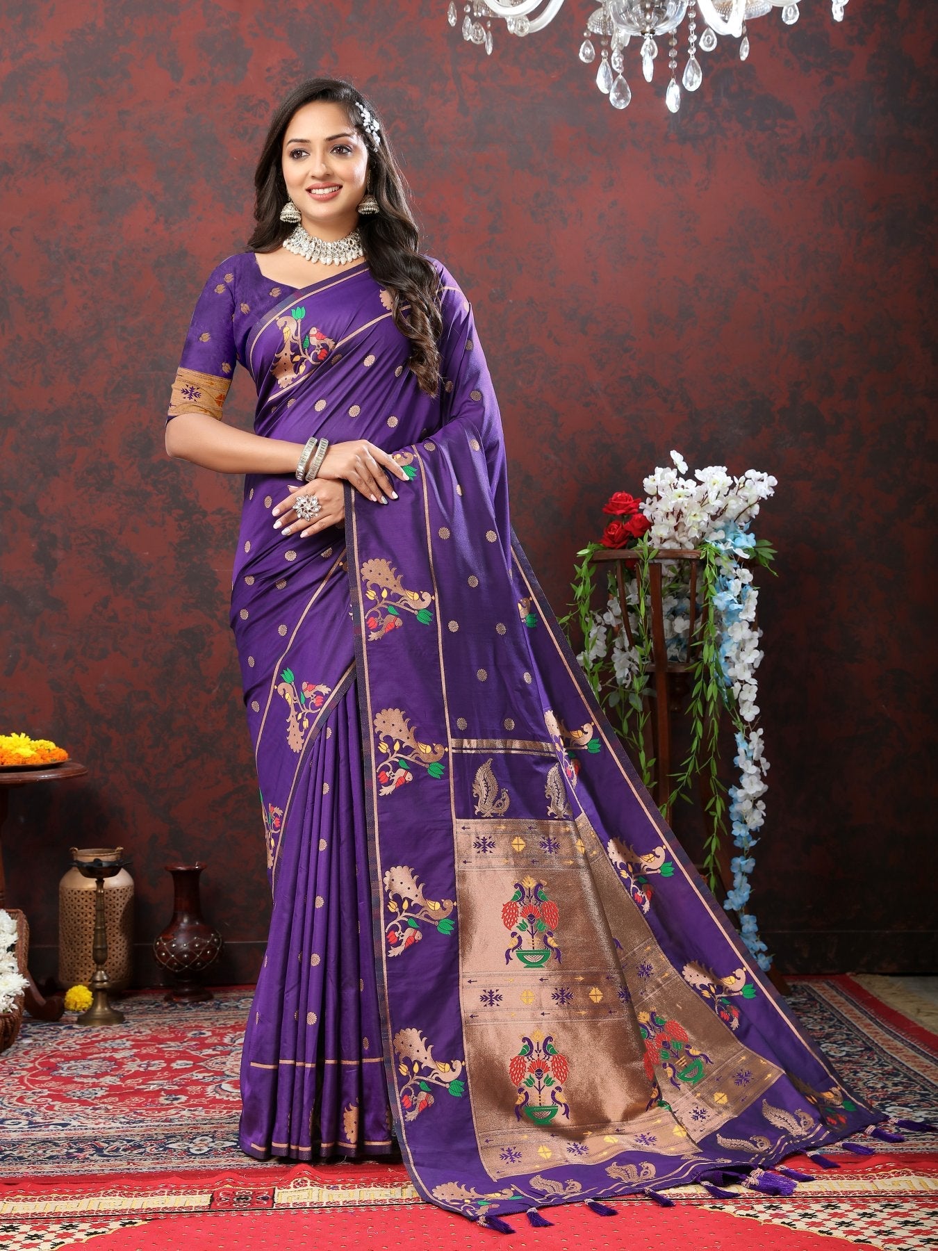 Beleaguer Purple Paithani Silk Saree With Enthralling Blouse Piece