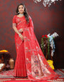 Assemblage Red Paithani Silk Saree With Jubilant Blouse Piece