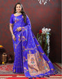 Arresting Royal Blue Paithani Silk Saree With Majestic Blouse Piece