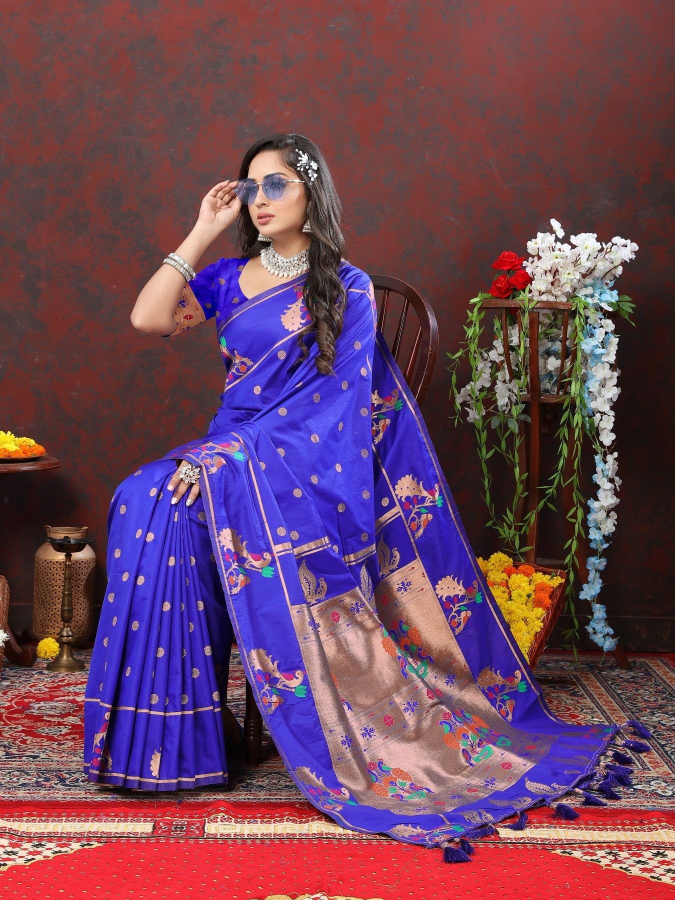 Arresting Royal Blue Paithani Silk Saree With Majestic Blouse Piece