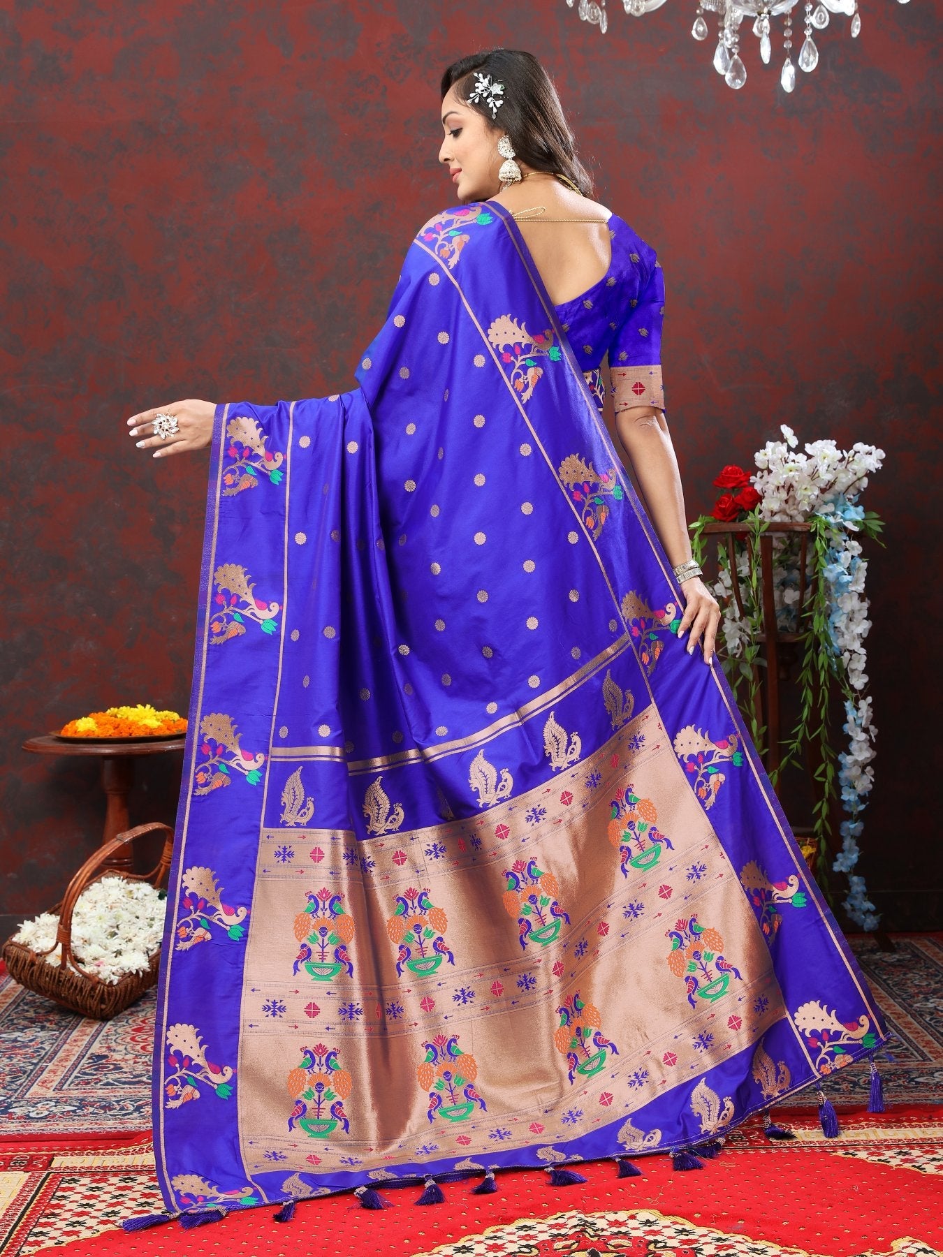 Arresting Royal Blue Paithani Silk Saree With Majestic Blouse Piece