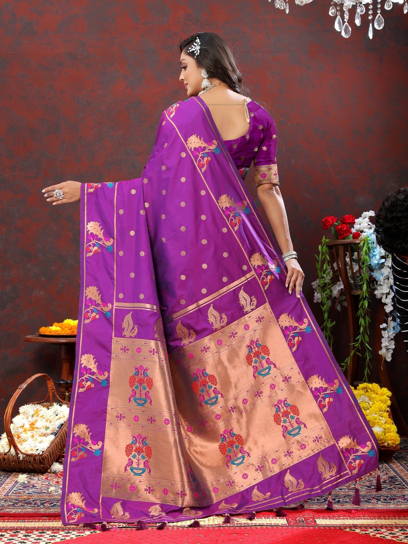 Enticing Wine Paithani Silk Saree With Majestic Blouse Piece