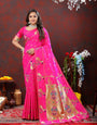 Radiant Dark Pink Paithani Silk Saree With Ornate Blouse Piece