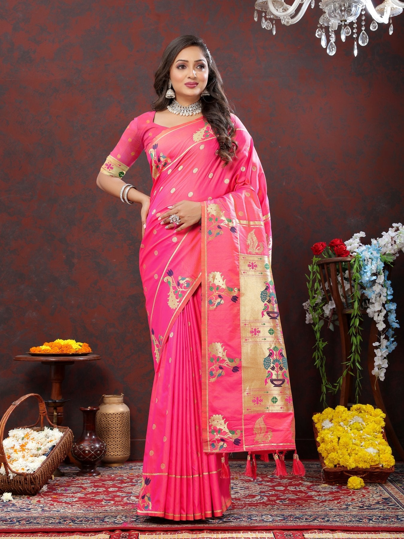 Ravishing Light Pink Paithani Silk Saree With Enthralling Blouse Piece