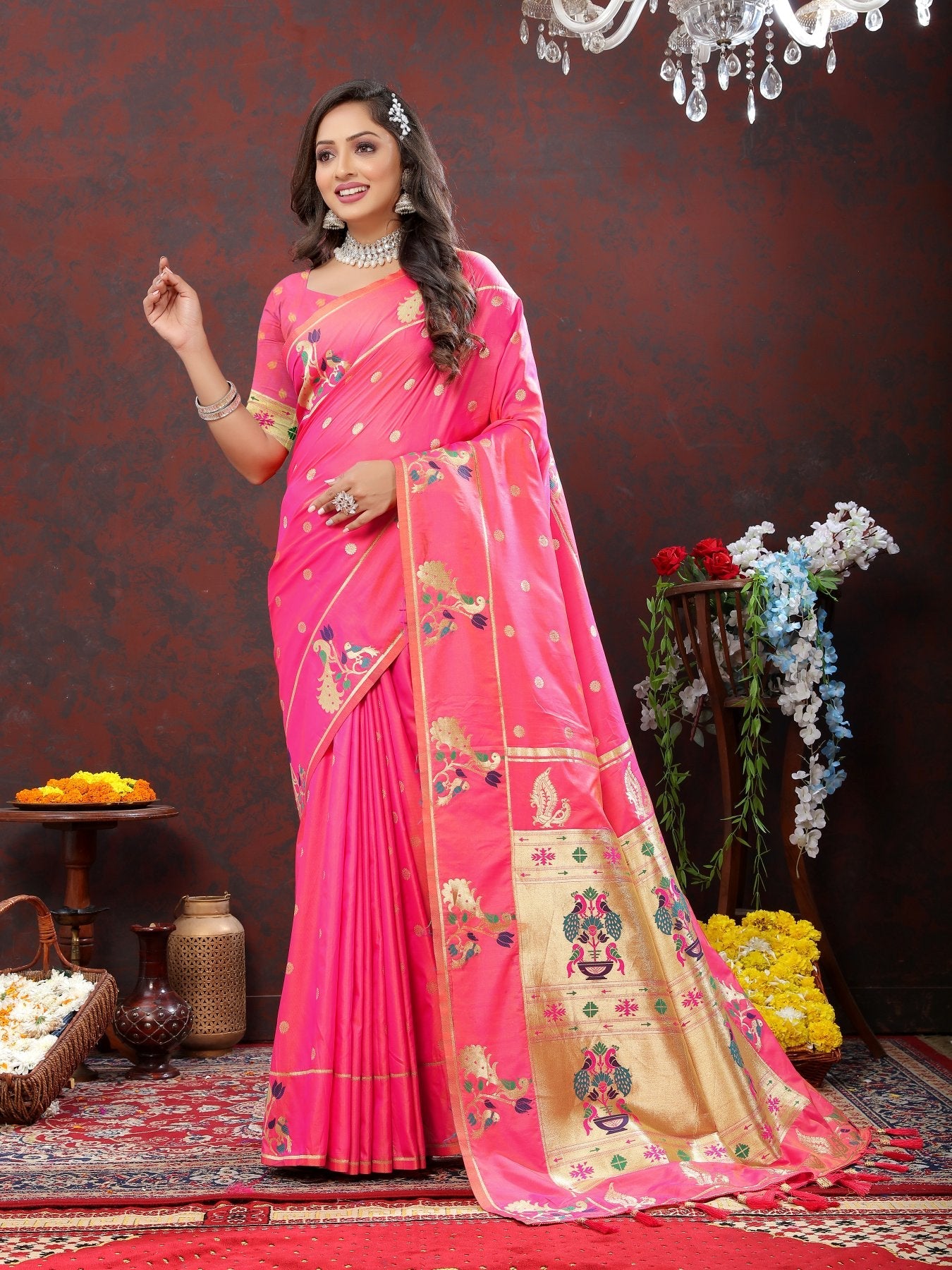 Ravishing Light Pink Paithani Silk Saree With Enthralling Blouse Piece