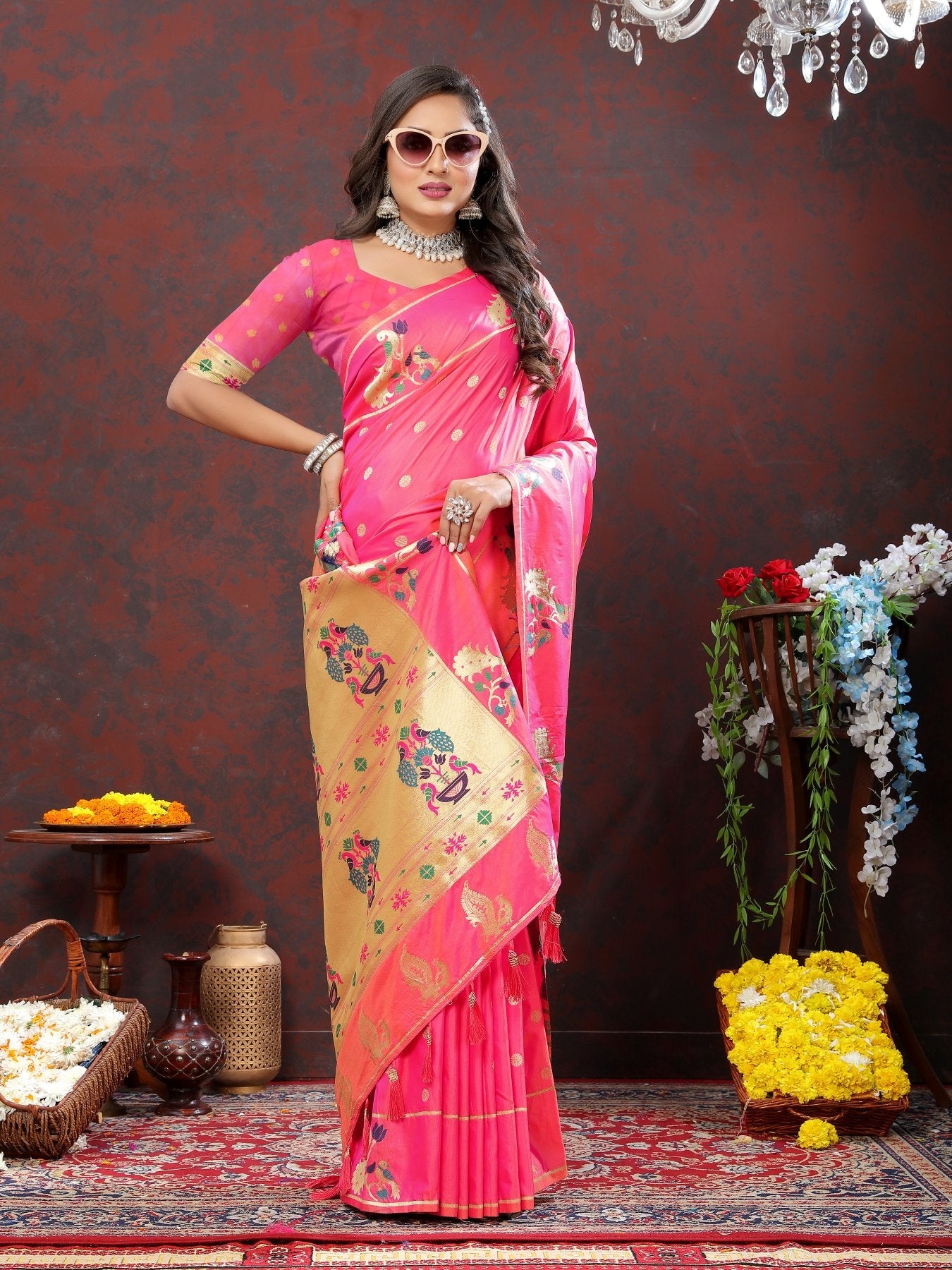 Ravishing Light Pink Paithani Silk Saree With Enthralling Blouse Piece