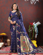 Hypnotic Navy Blue Paithani Silk Saree With Winsome Blouse Piece