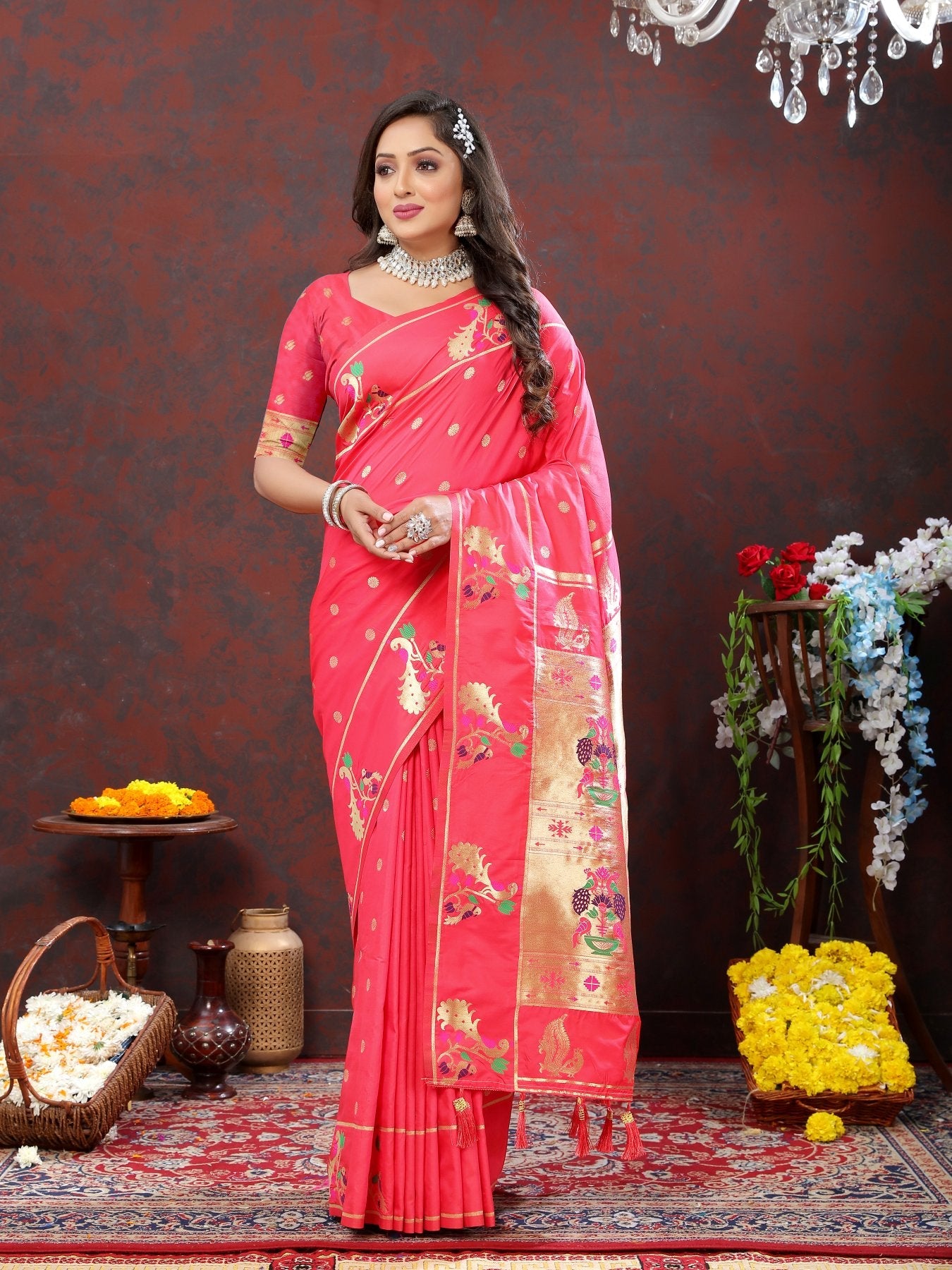 Conflate Pink Paithani Silk Saree With Whimsical Blouse Piece