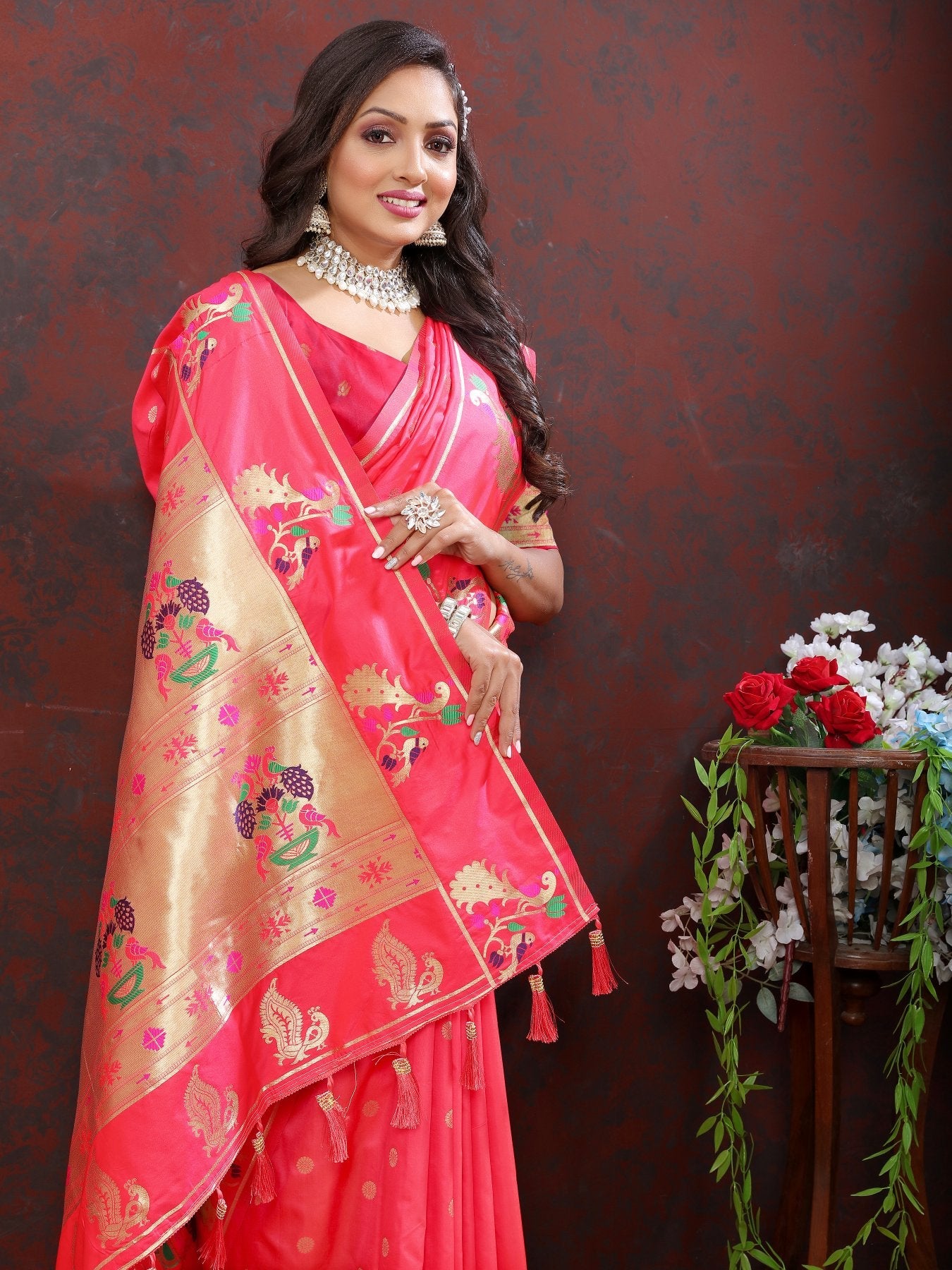 Conflate Pink Paithani Silk Saree With Whimsical Blouse Piece