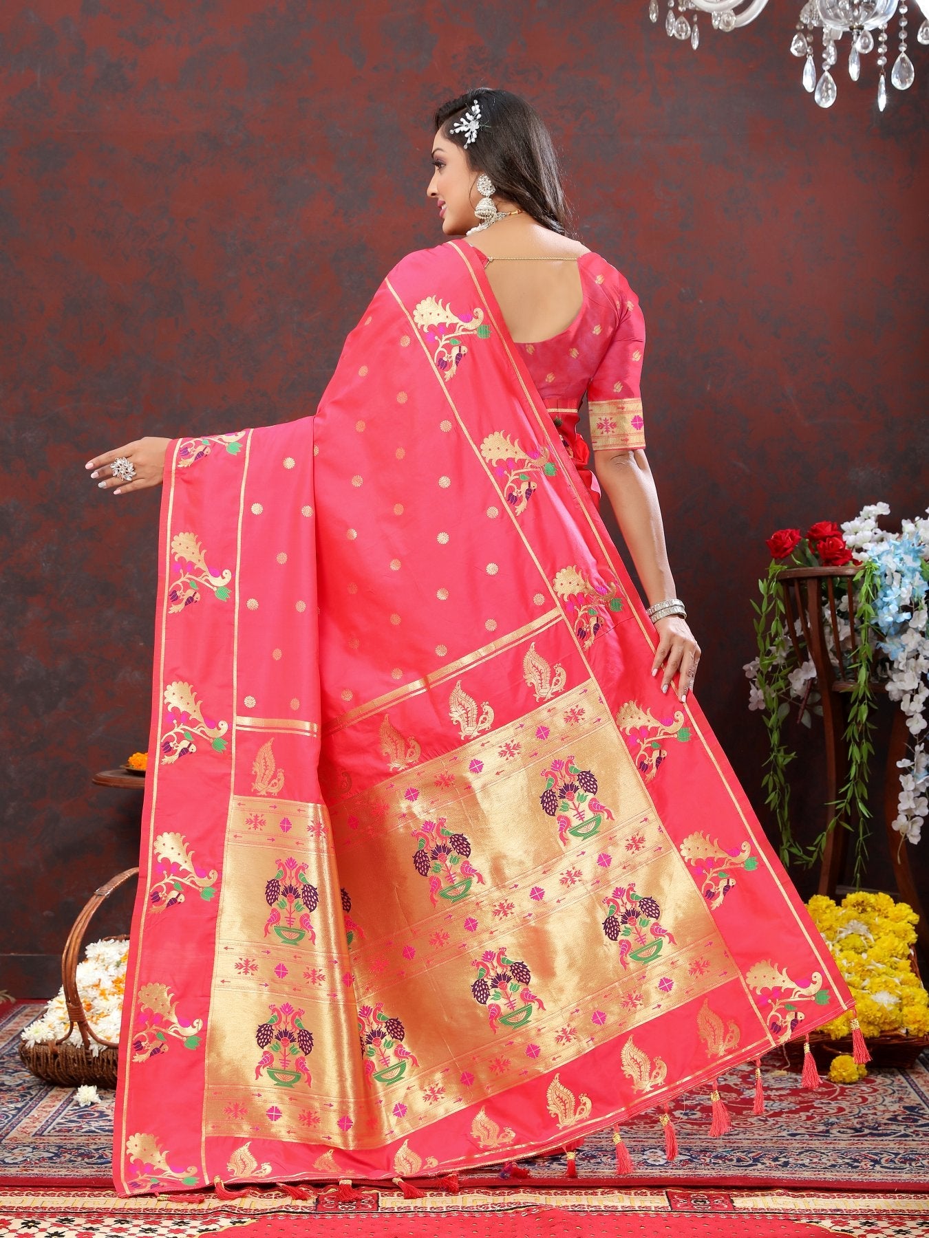 Conflate Pink Paithani Silk Saree With Whimsical Blouse Piece