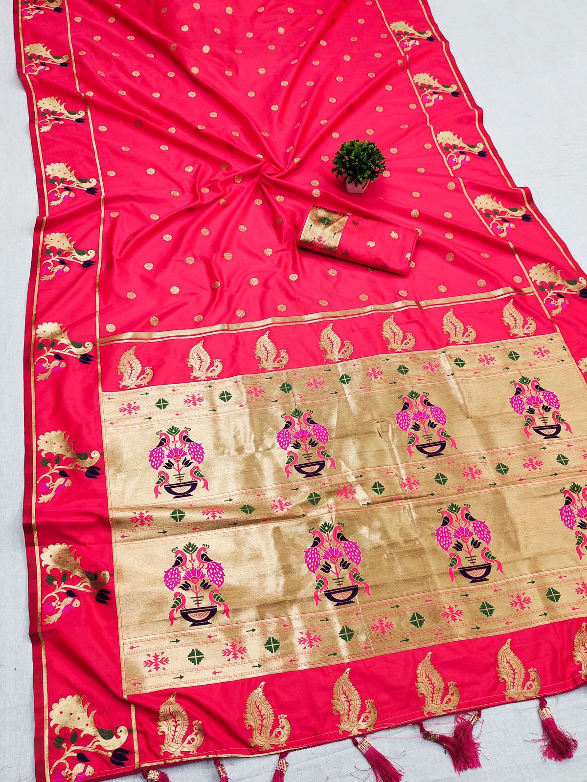 Conflate Pink Paithani Silk Saree With Whimsical Blouse Piece