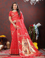 Demesne Red Paithani Silk Saree With Pulsating Blouse Piece