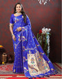 Opulent Royal Blue Paithani Silk Saree With Piquant Blouse Piece