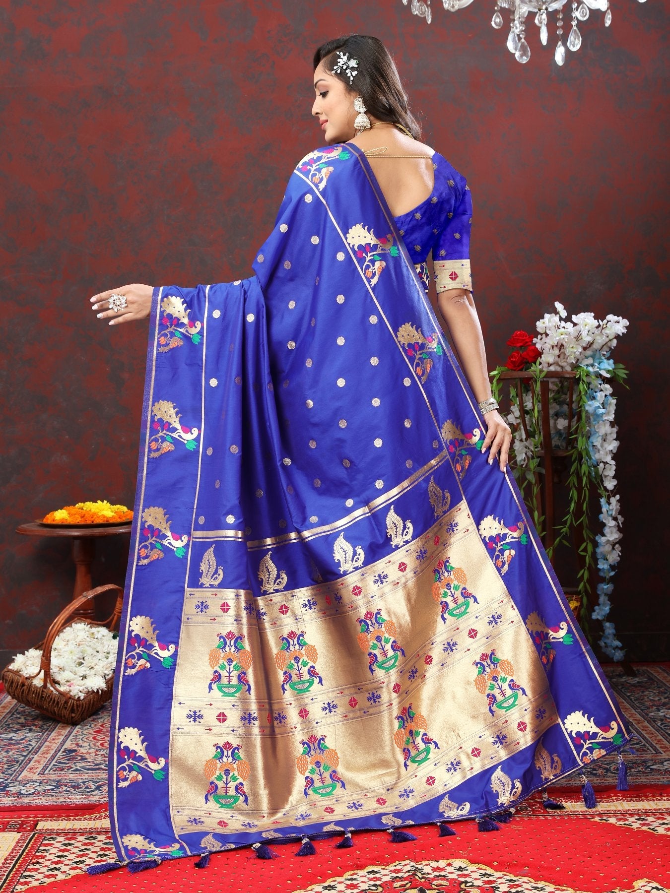 Opulent Royal Blue Paithani Silk Saree With Piquant Blouse Piece