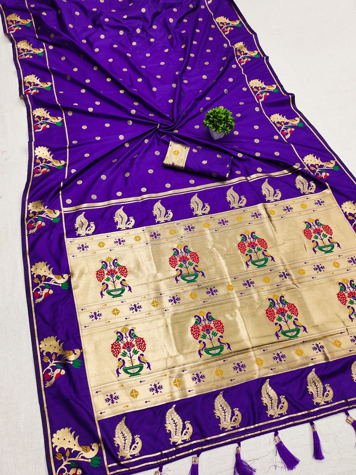 Demure Violet Paithani Silk Saree With Panache Blouse Piece