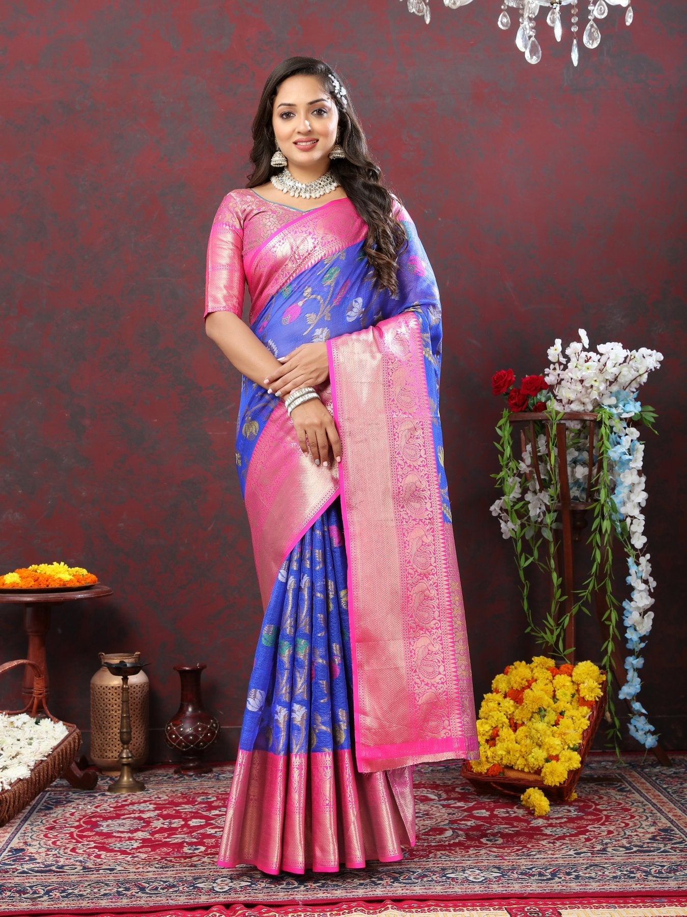 Divine Blue Cotton Silk Saree With Enigmatic Blouse Piece