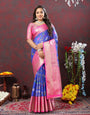 Divine Blue Cotton Silk Saree With Enigmatic Blouse Piece