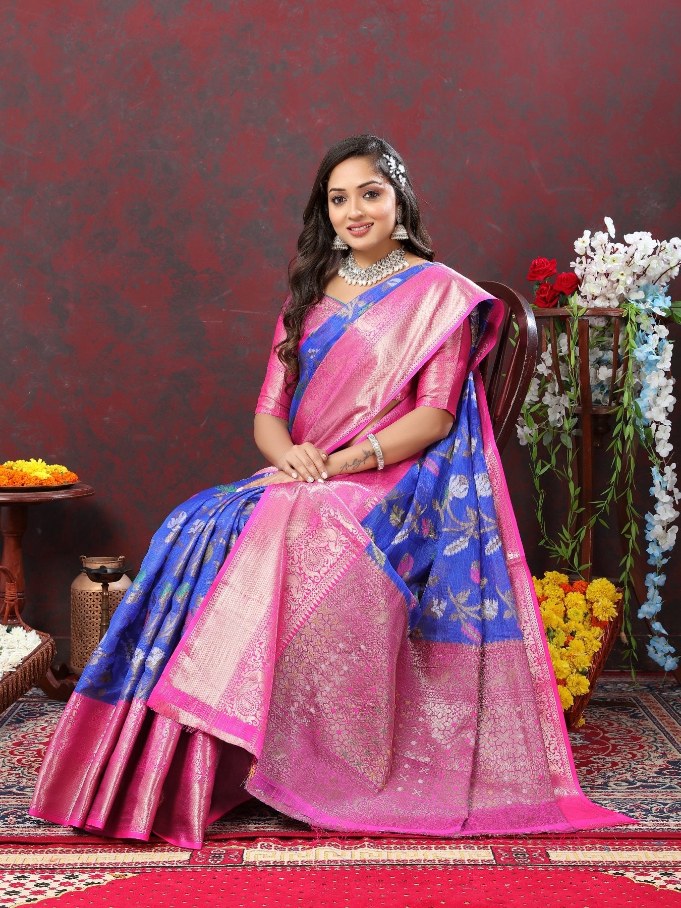 Divine Blue Cotton Silk Saree With Enigmatic Blouse Piece