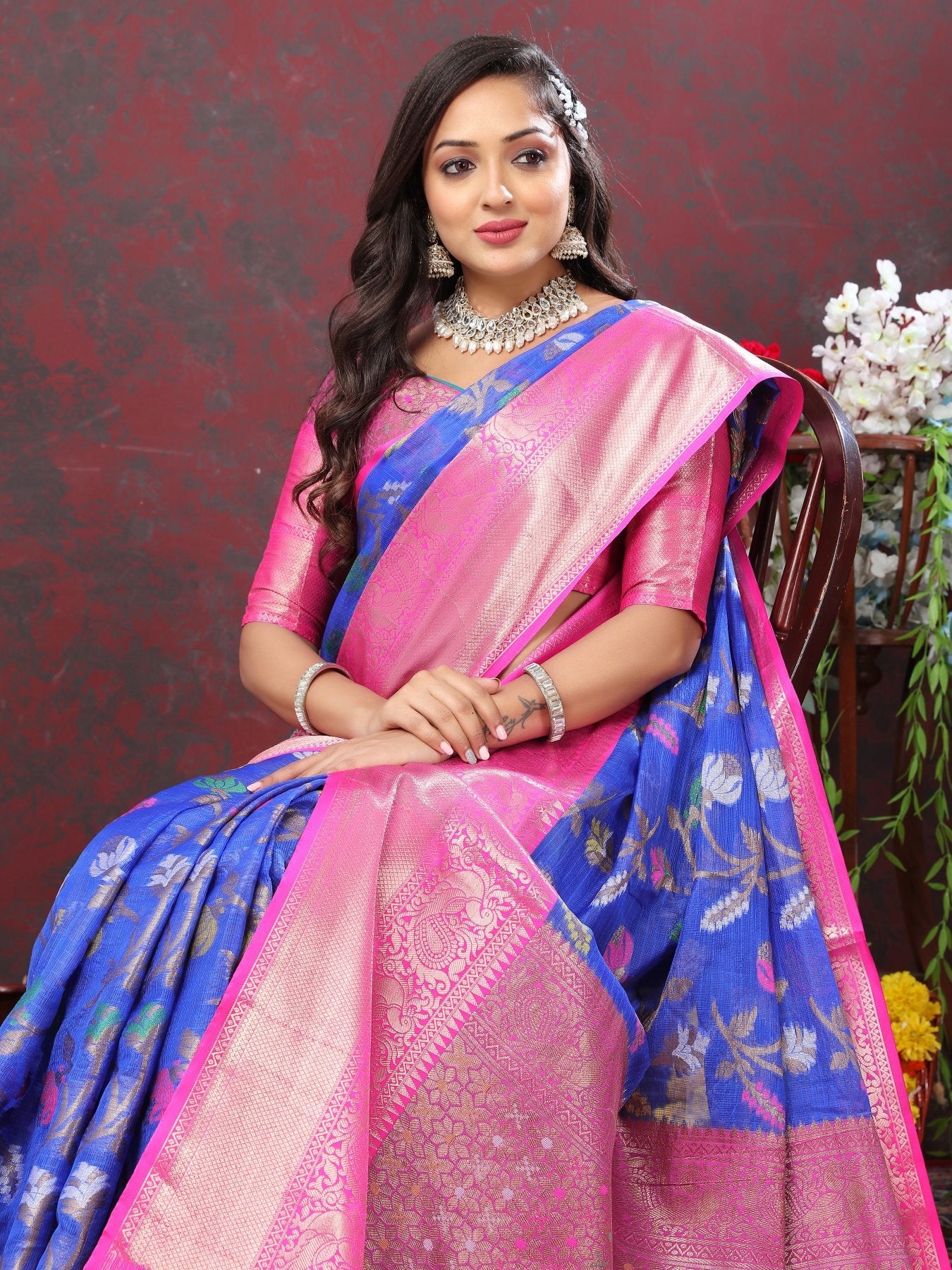 Divine Blue Cotton Silk Saree With Enigmatic Blouse Piece