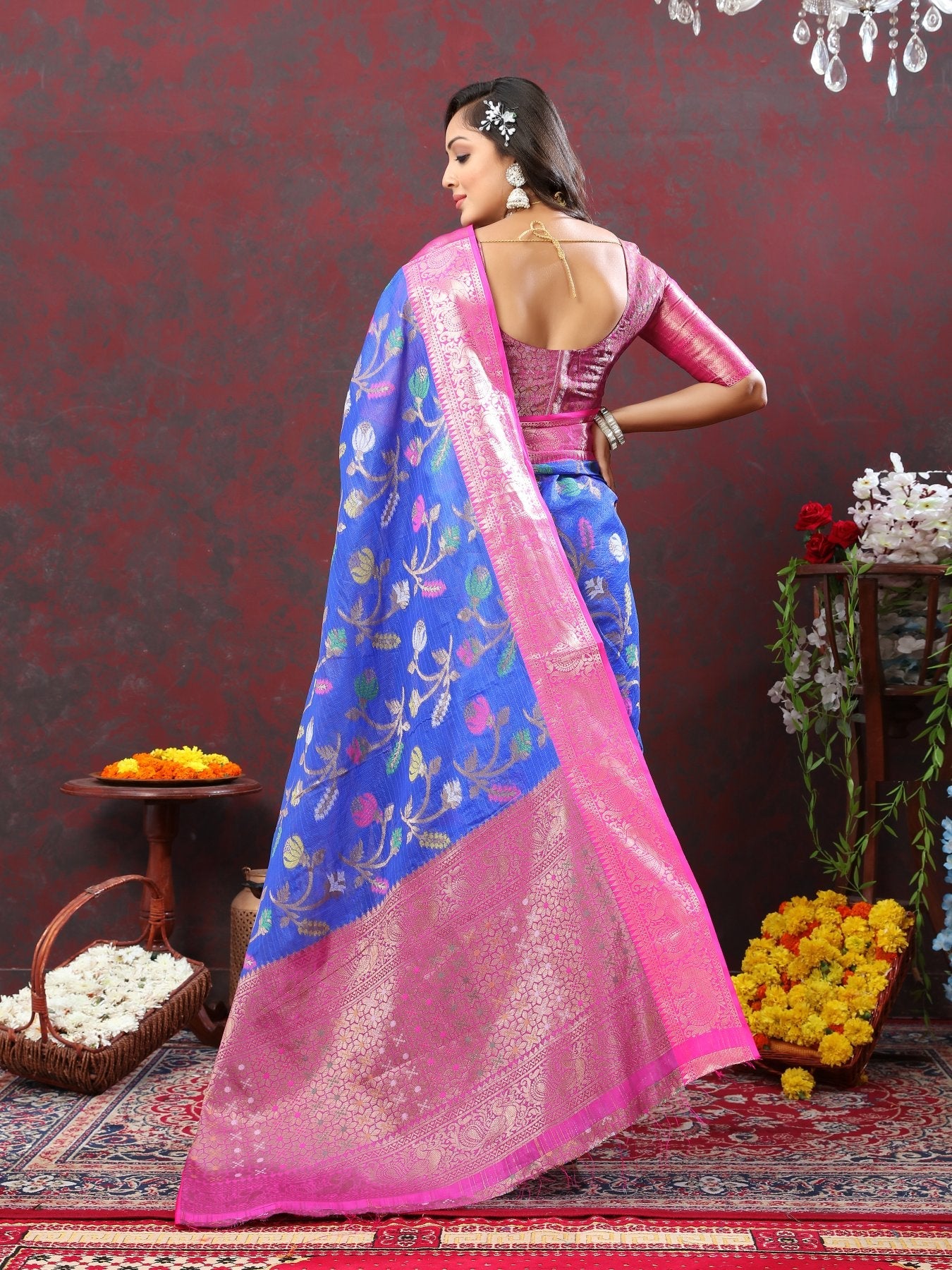 Divine Blue Cotton Silk Saree With Enigmatic Blouse Piece