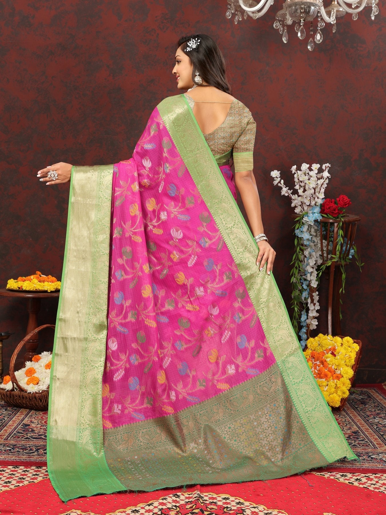 Adorable Dark Pink Cotton Silk Saree With Exquisite Blouse Piece