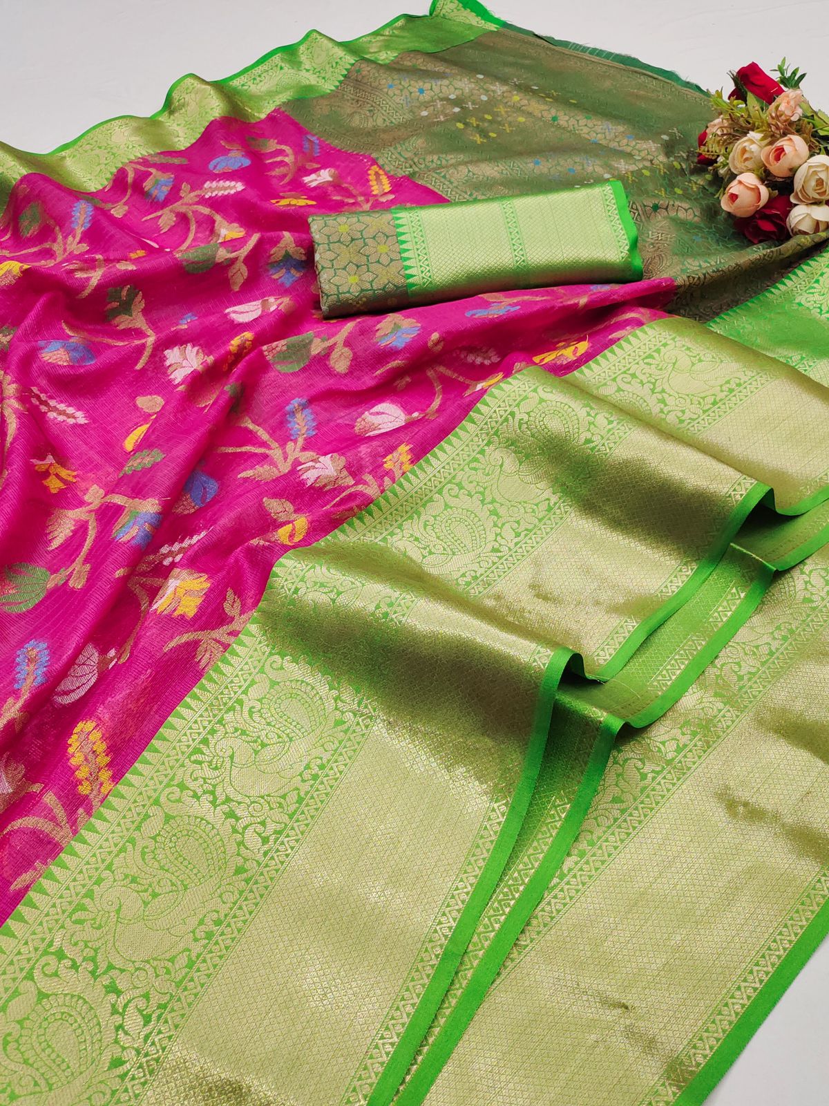 Adorable Dark Pink Cotton Silk Saree With Exquisite Blouse Piece