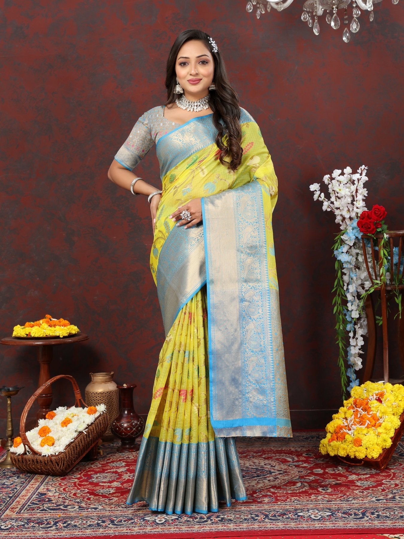 Comely Lemon Cotton Silk Saree With Vivacious Blouse Piece