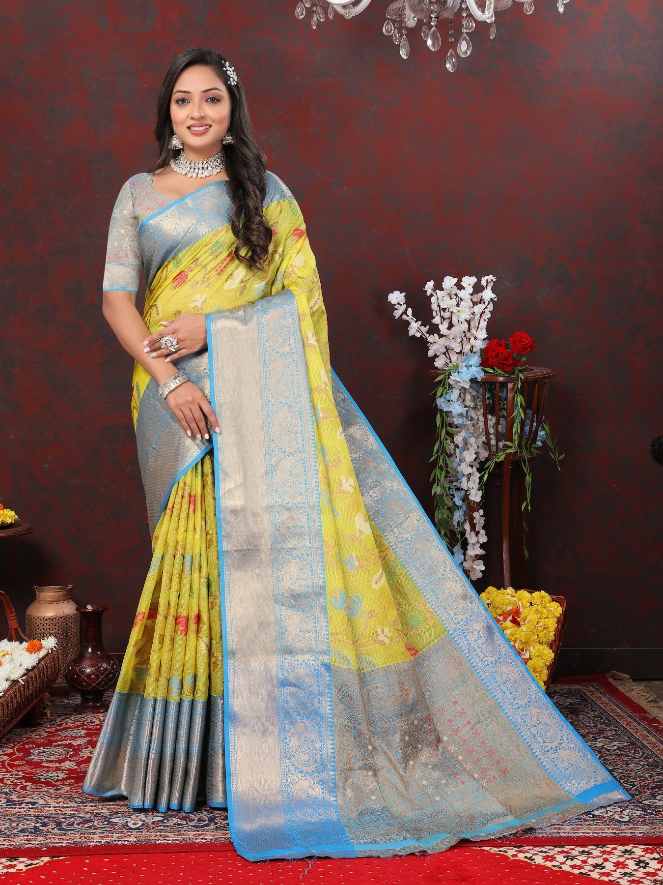 Comely Lemon Cotton Silk Saree With Vivacious Blouse Piece