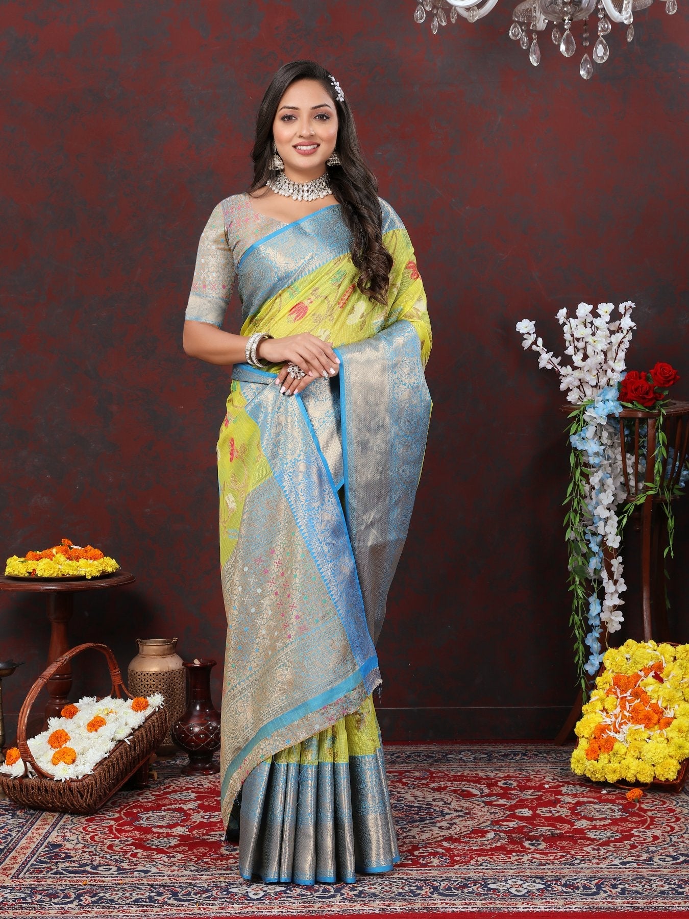 Comely Lemon Cotton Silk Saree With Vivacious Blouse Piece