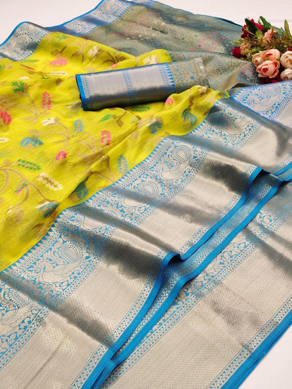 Comely Lemon Cotton Silk Saree With Vivacious Blouse Piece