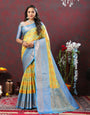 Beauteous Lemon Cotton Silk Saree With Glittering Blouse Piece