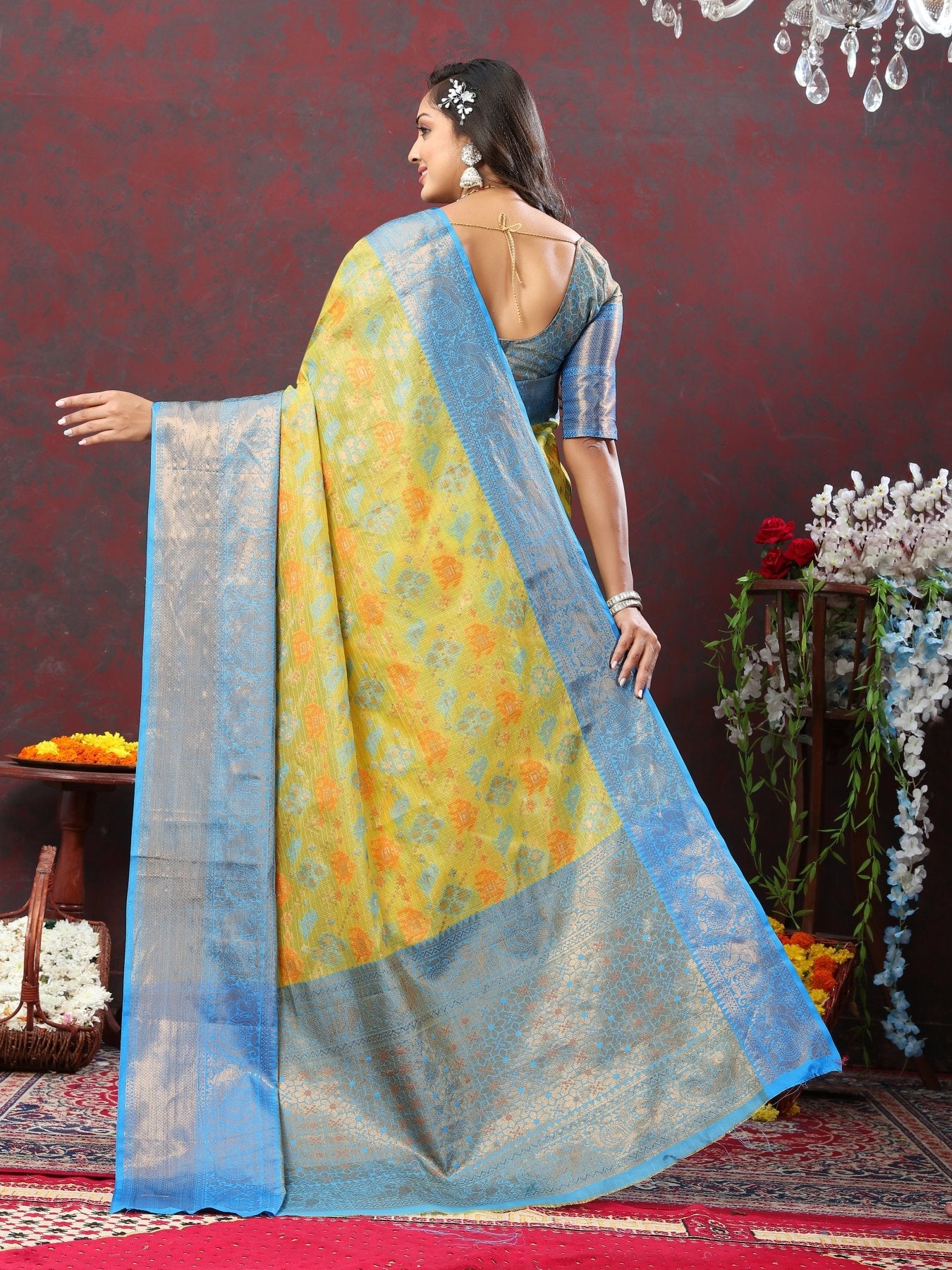 Beauteous Lemon Cotton Silk Saree With Glittering Blouse Piece