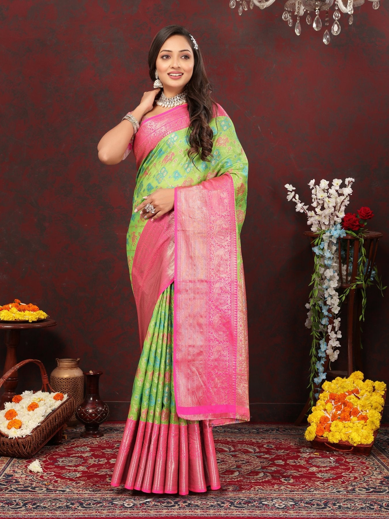 Angelic Pista Cotton Silk Saree With Unequalled Blouse Piece