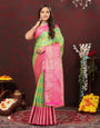 Angelic Pista Cotton Silk Saree With Unequalled Blouse Piece