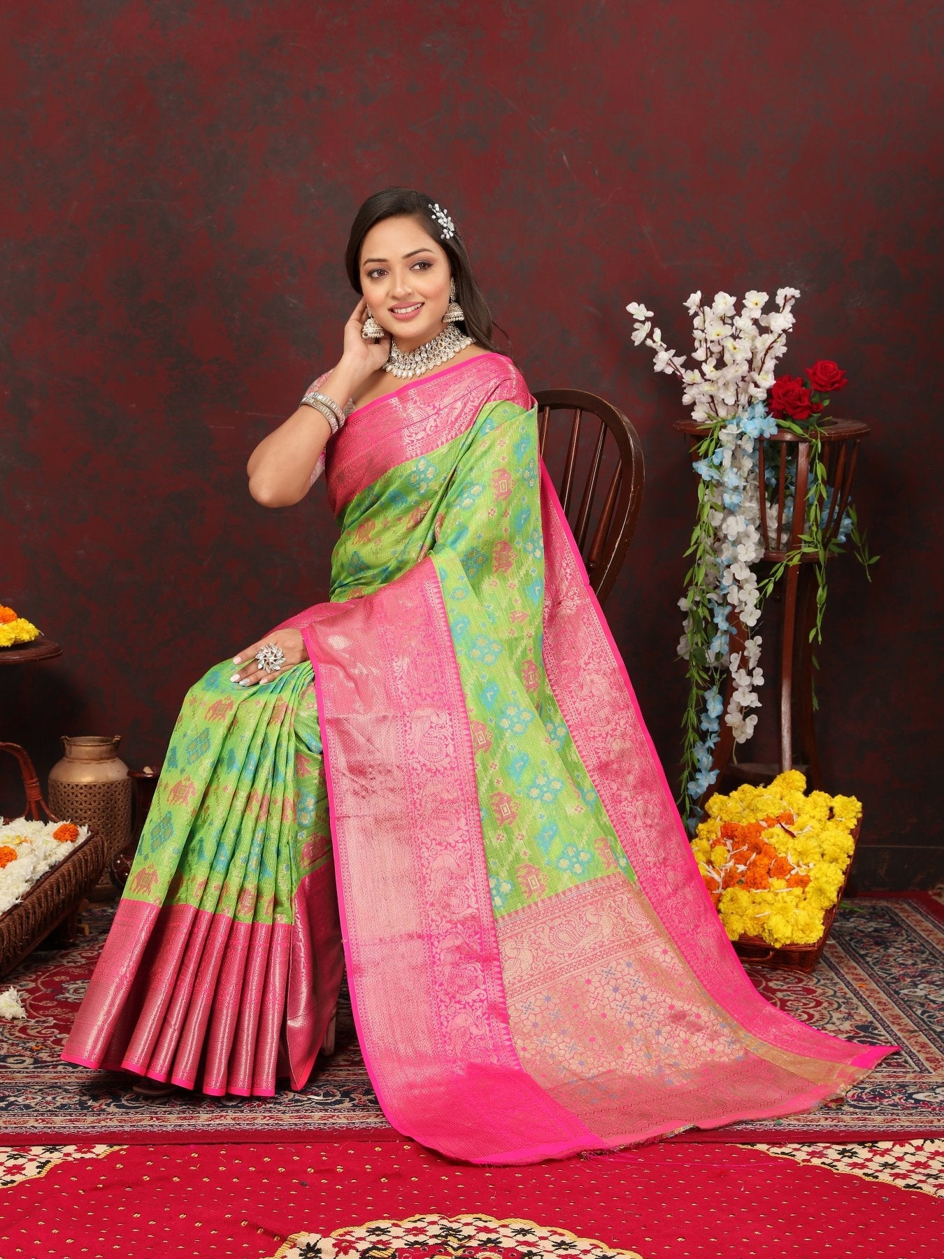 Angelic Pista Cotton Silk Saree With Unequalled Blouse Piece