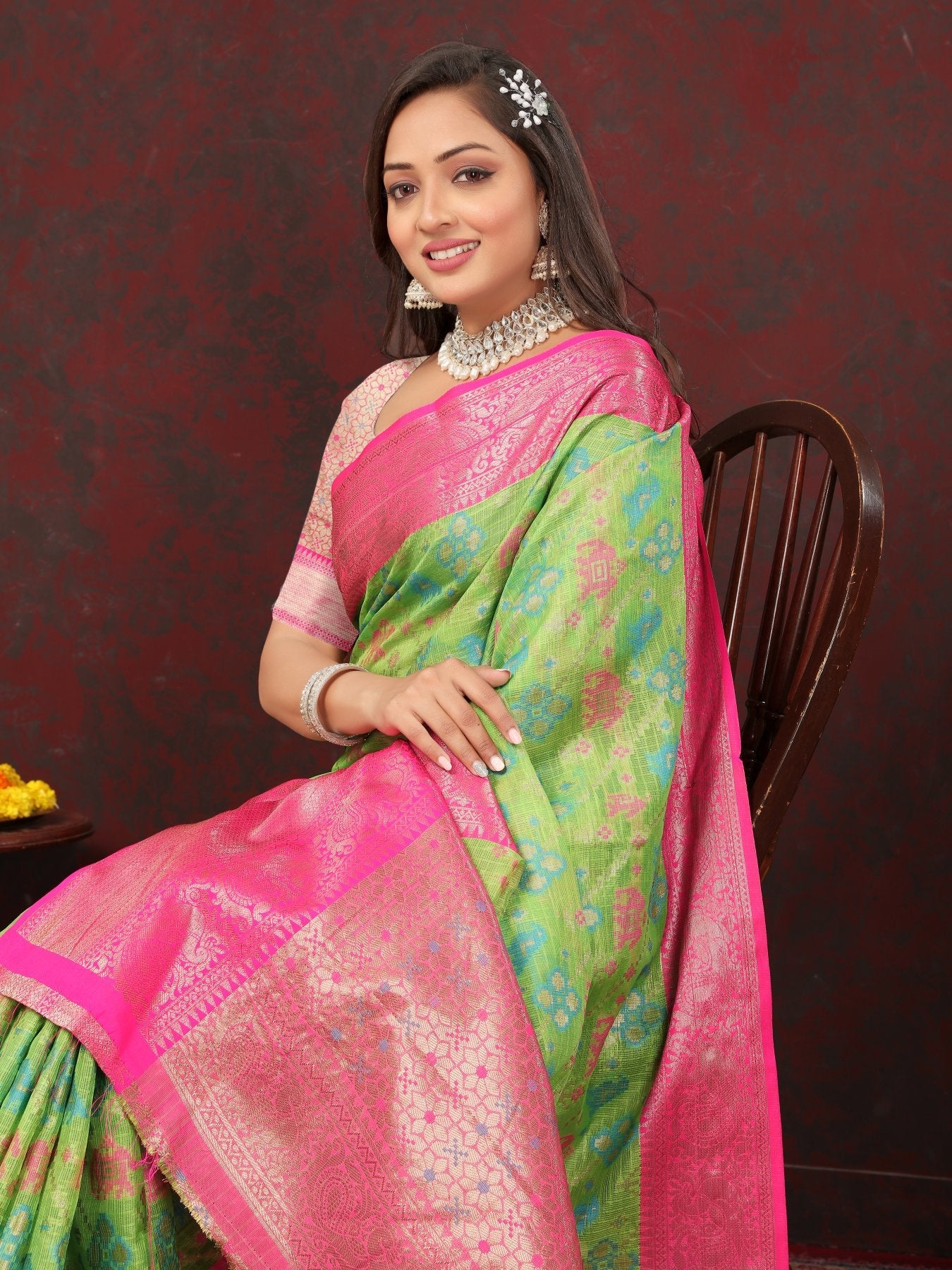 Angelic Pista Cotton Silk Saree With Unequalled Blouse Piece