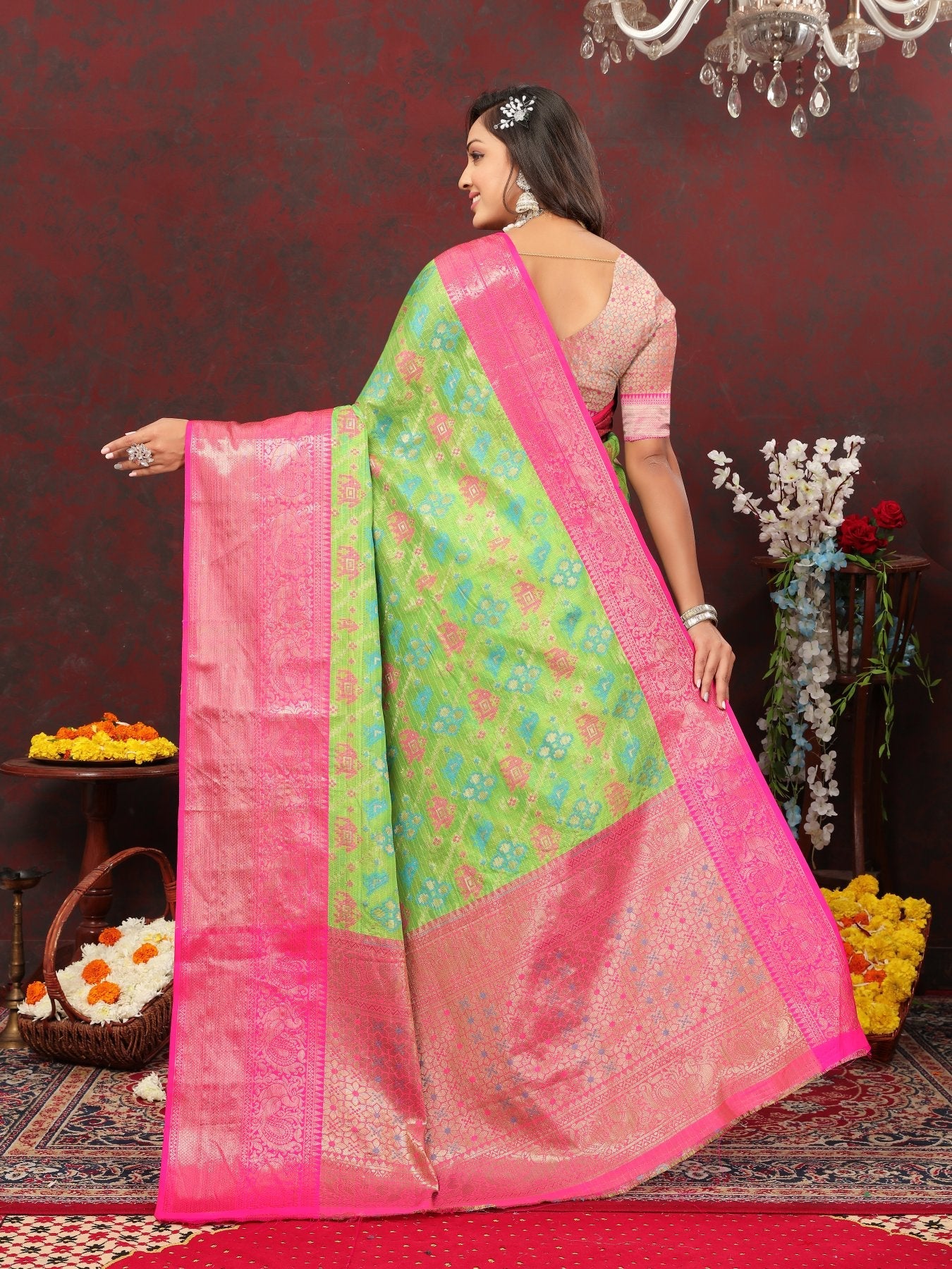 Angelic Pista Cotton Silk Saree With Unequalled Blouse Piece