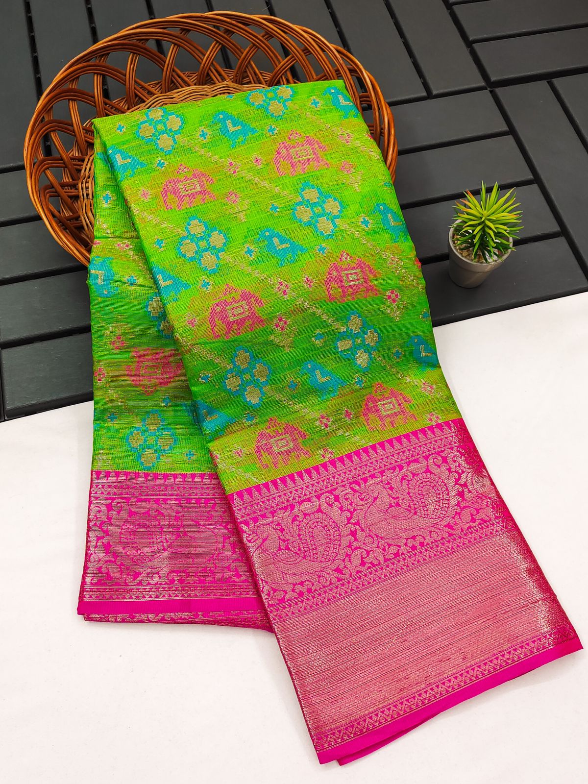 Angelic Pista Cotton Silk Saree With Unequalled Blouse Piece