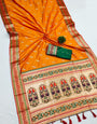 Traditional Orange Paithani Silk Saree With Tremendous Blouse Piece