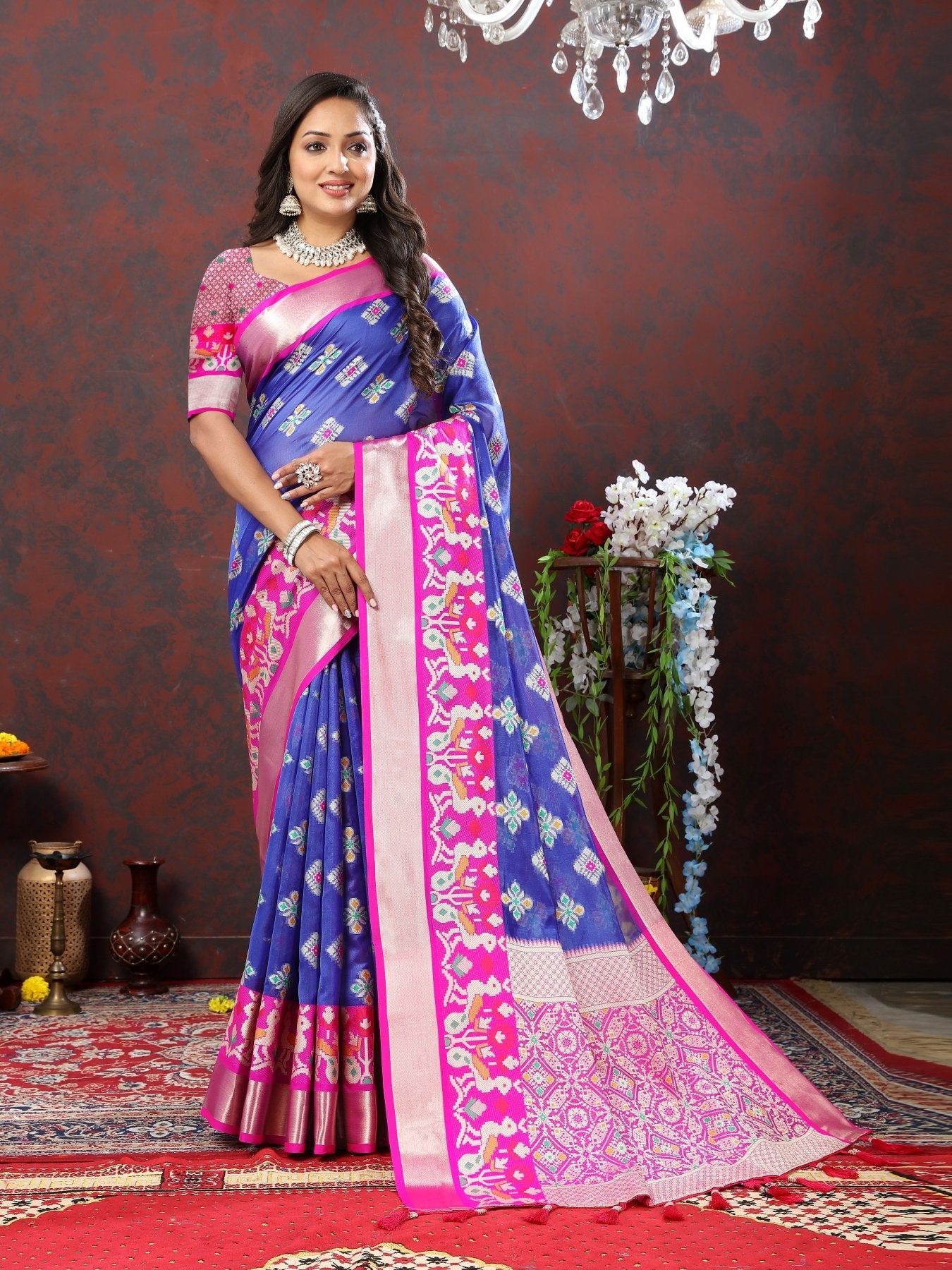 Exquisite Blue Organza Silk Saree With Improbable Blouse Piece