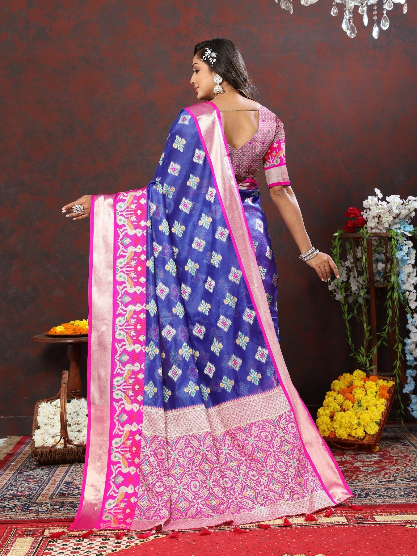 Exquisite Blue Organza Silk Saree With Improbable Blouse Piece