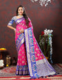 Ethnic Dark Pink Organza Silk Saree With Resplendent Blouse Piece