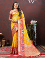 A glam Yellow Organza Silk Saree With Profuse Blouse Piece