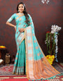 Classic Firozi Cotton Silk Saree With Easy on the eyes Blouse Piece