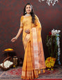 Fairytale Mustard Cotton Silk Saree With Splendorous Blouse Piece