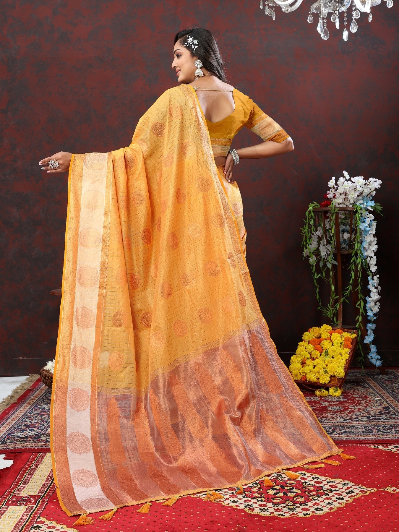 Fairytale Mustard Cotton Silk Saree With Splendorous Blouse Piece